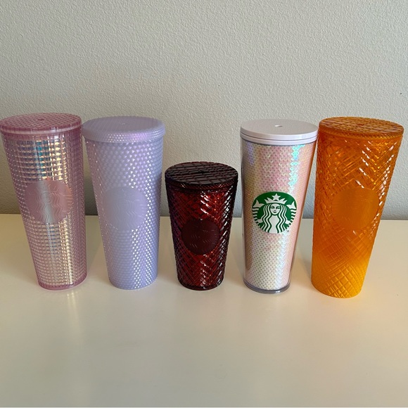 STARBUCKS Lot of 5 COLD CUPS TUMBLER Studded Ruby Iced Lilac Mango Ombré Sequins - Picture 2 of 15